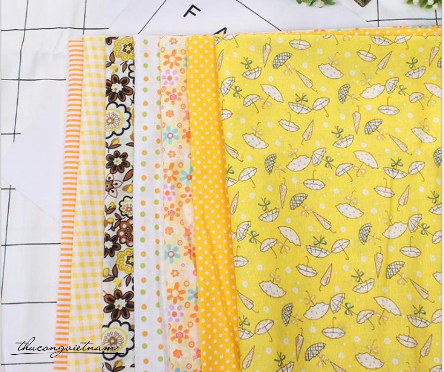 Set 7 tấm vải thô 50x50cm Vàng